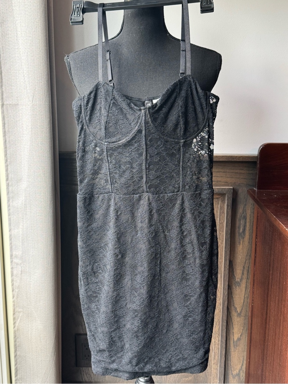 Divided by H&M Black Lace Bodycon Dress - Spaghetti Strap Bustier Style M